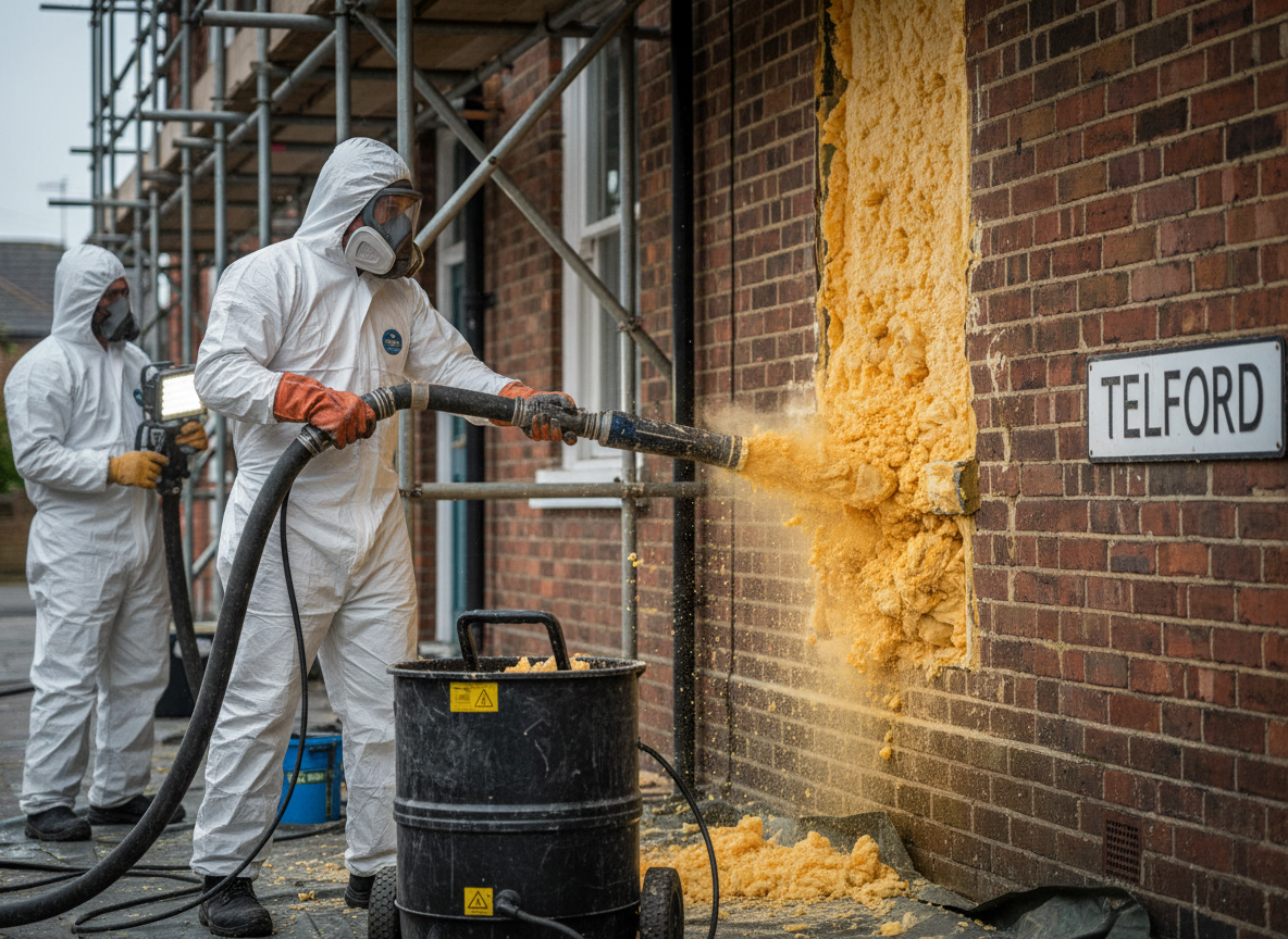 Cavity wall spray foam removal in Telford